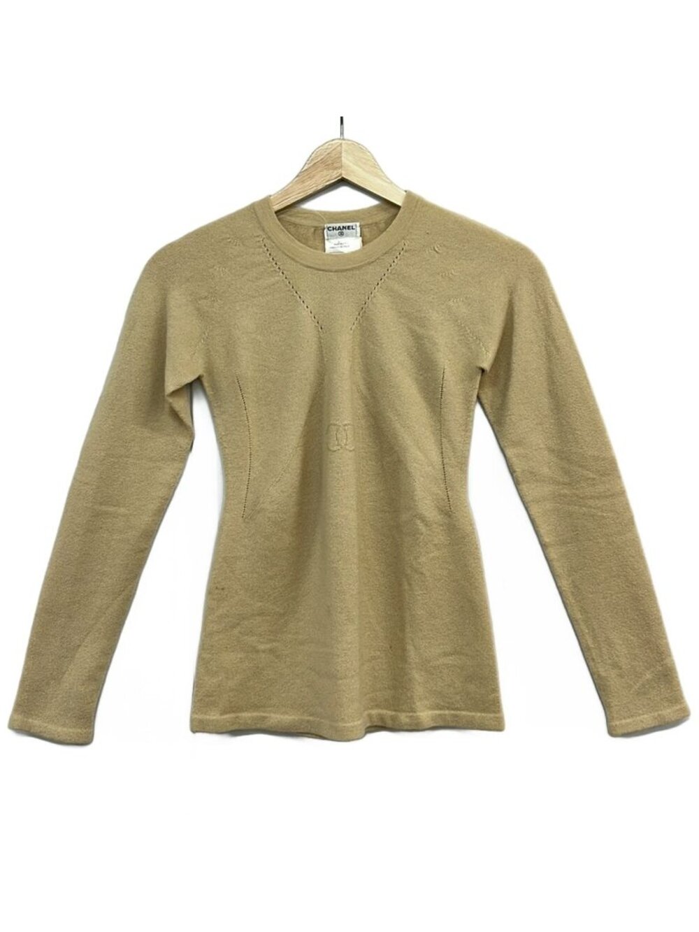 Chanel Long Sleeve Sweater M p Beige Cashmere 38